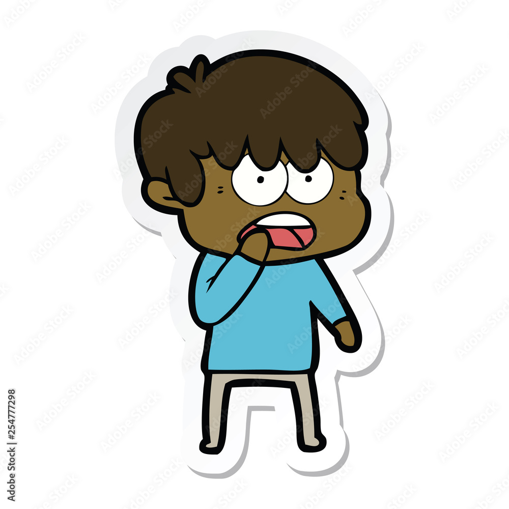 sticker of a worried cartoon boy sticker of a worried cartoon boy