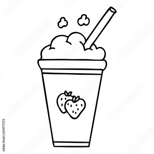quirky line drawing cartoon strawberry milkshake