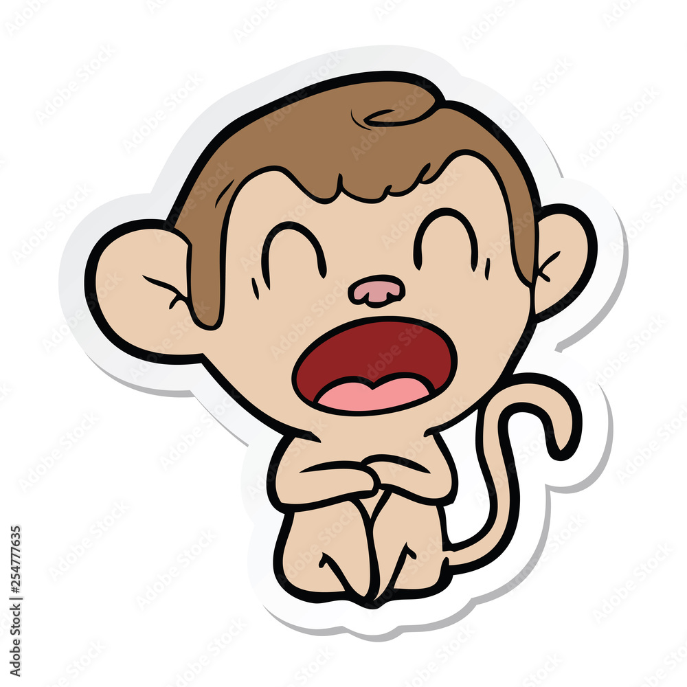 sticker of a yawning cartoon monkey sticker of a yawning cartoon monkey