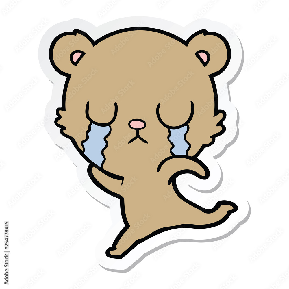 sticker of a crying cartoon bear running away sticker of a crying cartoon bear running away
