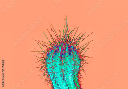 Background with cactus in trendy color