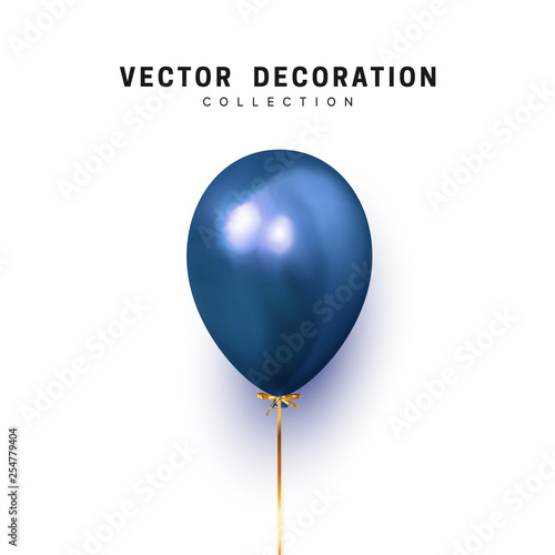 Balloon isolated on white background. Holiday element design realistic baloon with gold ribbon and bow