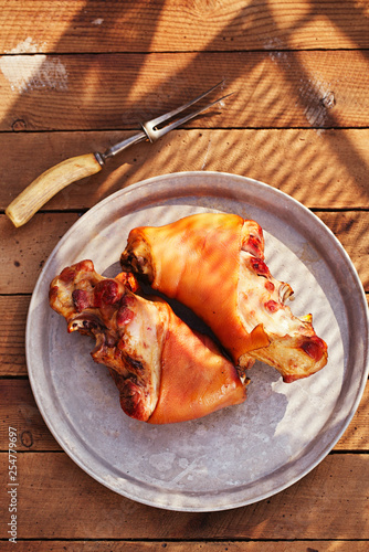 Photography pork shank grilled and smoked