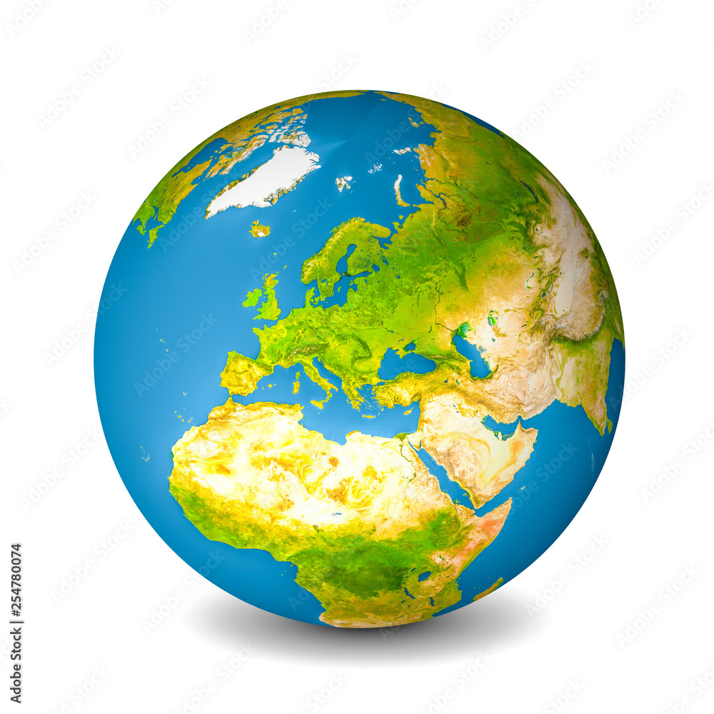 Earth globe isolated on whitebackground. Satellite view focused Earth globe isolated on whitebackground. Satellite view focused