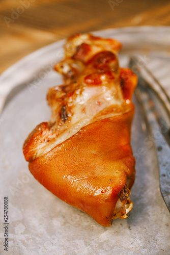 Photography pork shank grilled and smoked