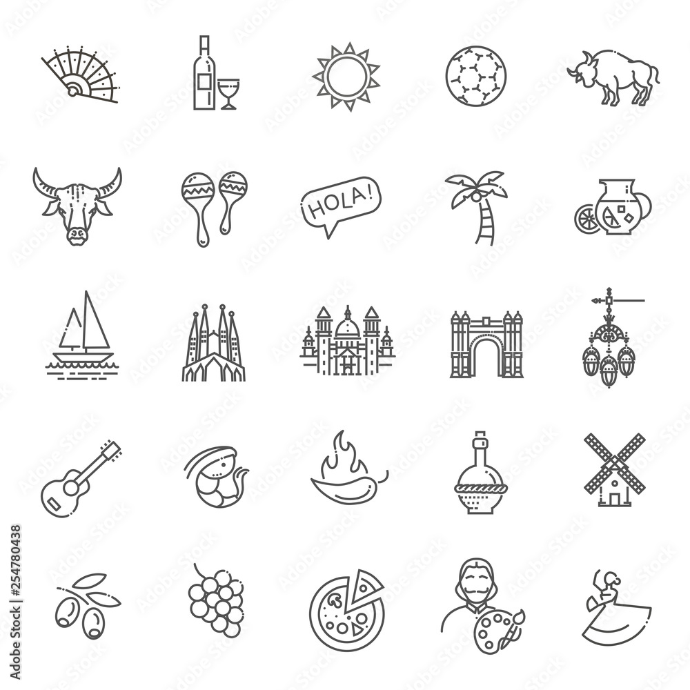 Spain outlined icon set Spain outlined icon set