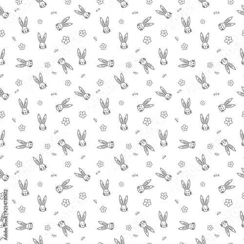 Seamless pattern with flowers  rabbit  and easter eggs on color background. Easter holiday background for logo  banner  post. Happy Easter day