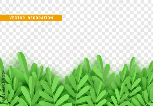 Green leaves art paper flat, with transparent background. Vector Illustration