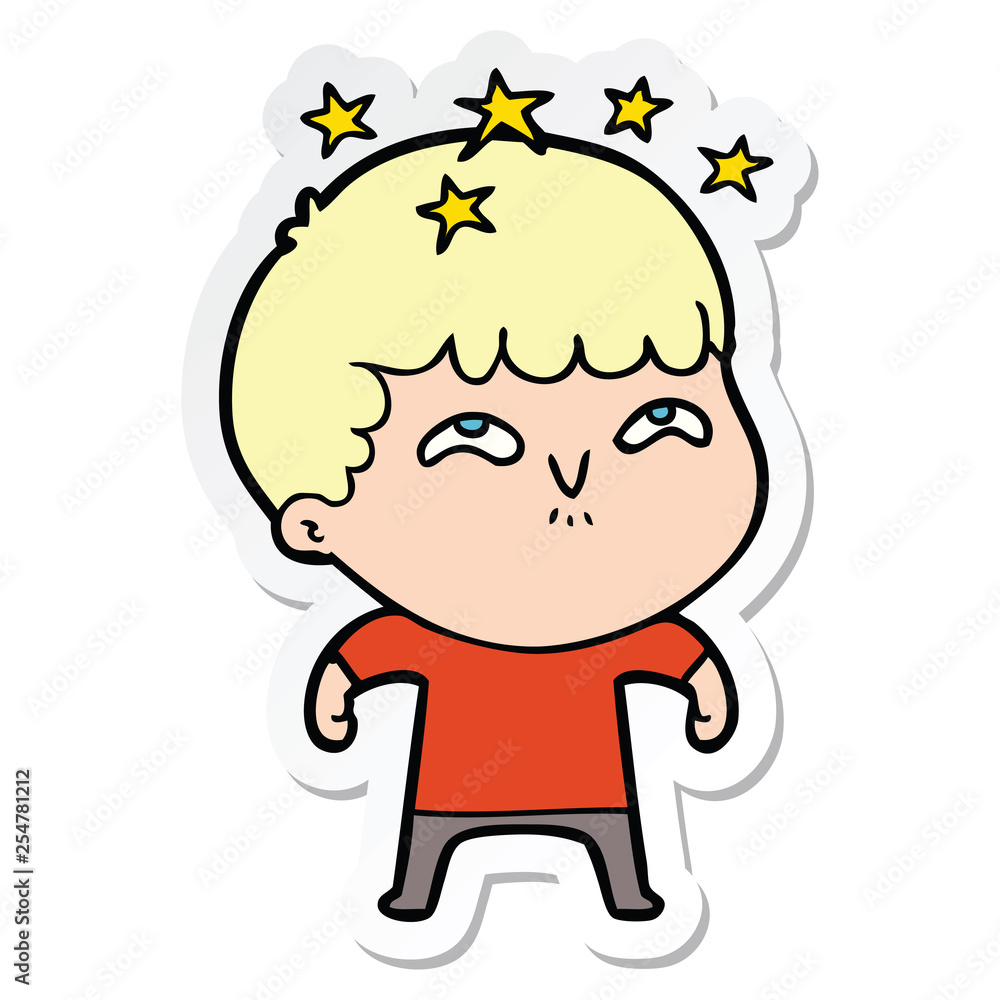 sticker of a cartoon amazed boy