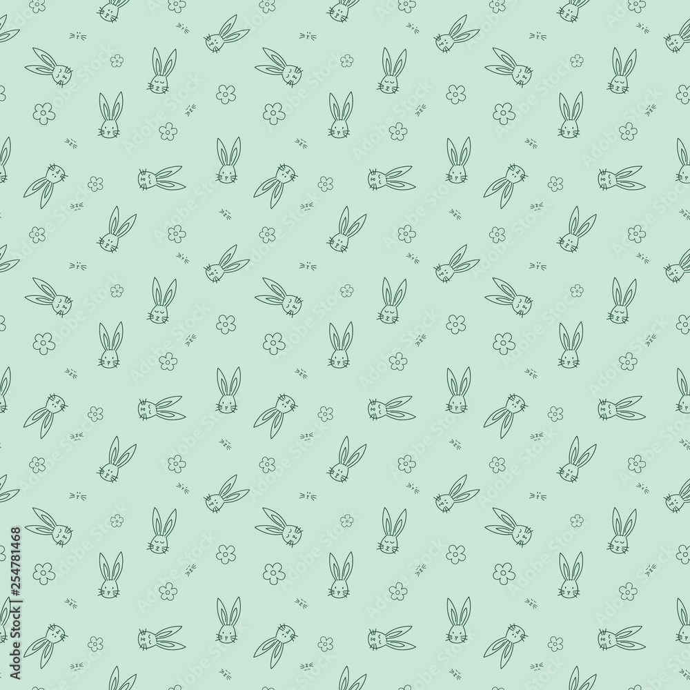Seamless pattern with flowers, rabbit, and easter eggs on color background. Easter holiday background for logo, banner, post. Happy Easter day Seamless pattern with flowers, rabbit, and easter eggs on color background. Easter holiday background for logo, banner, post. Happy Easter day