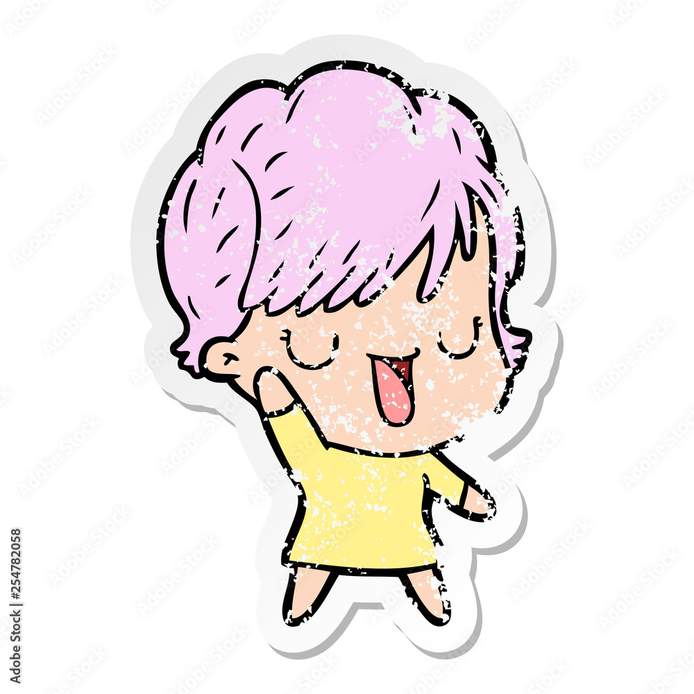 distressed sticker of a cartoon woman talking