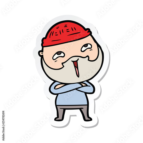 sticker of a cartoon happy bearded man