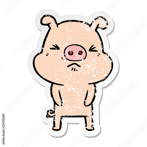 distressed sticker of a cartoon grumpy pig