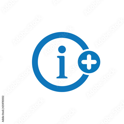 Info icon with add sign. Info icon and new, plus, positive symbol