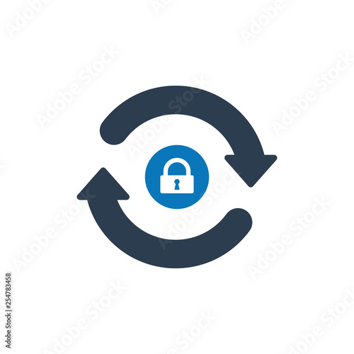 Refresh icon with padlock sign. Refresh icon and security, protection, privacy symbol