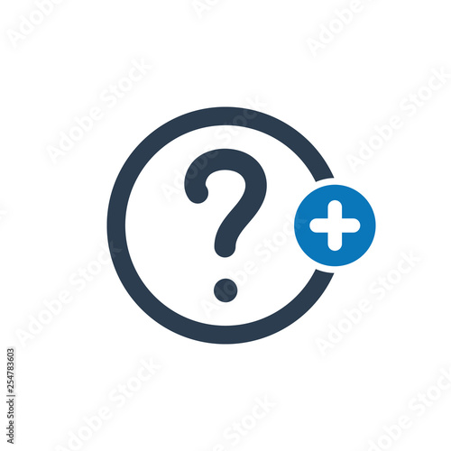 Help icon with add sign. Help icon and new, plus, positive symbol