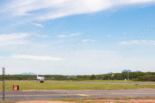 airplane from Azul Brazilian Airlines, Pilatus PC-12, PR-BZE, "Missão Azul" at macaé airport, rio de janeiro, brazil