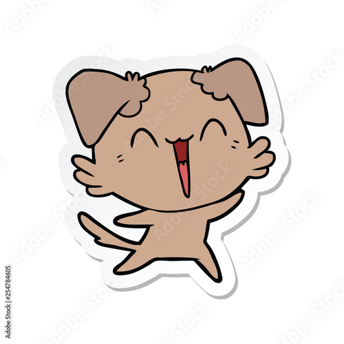 sticker of a happy little dog cartoon