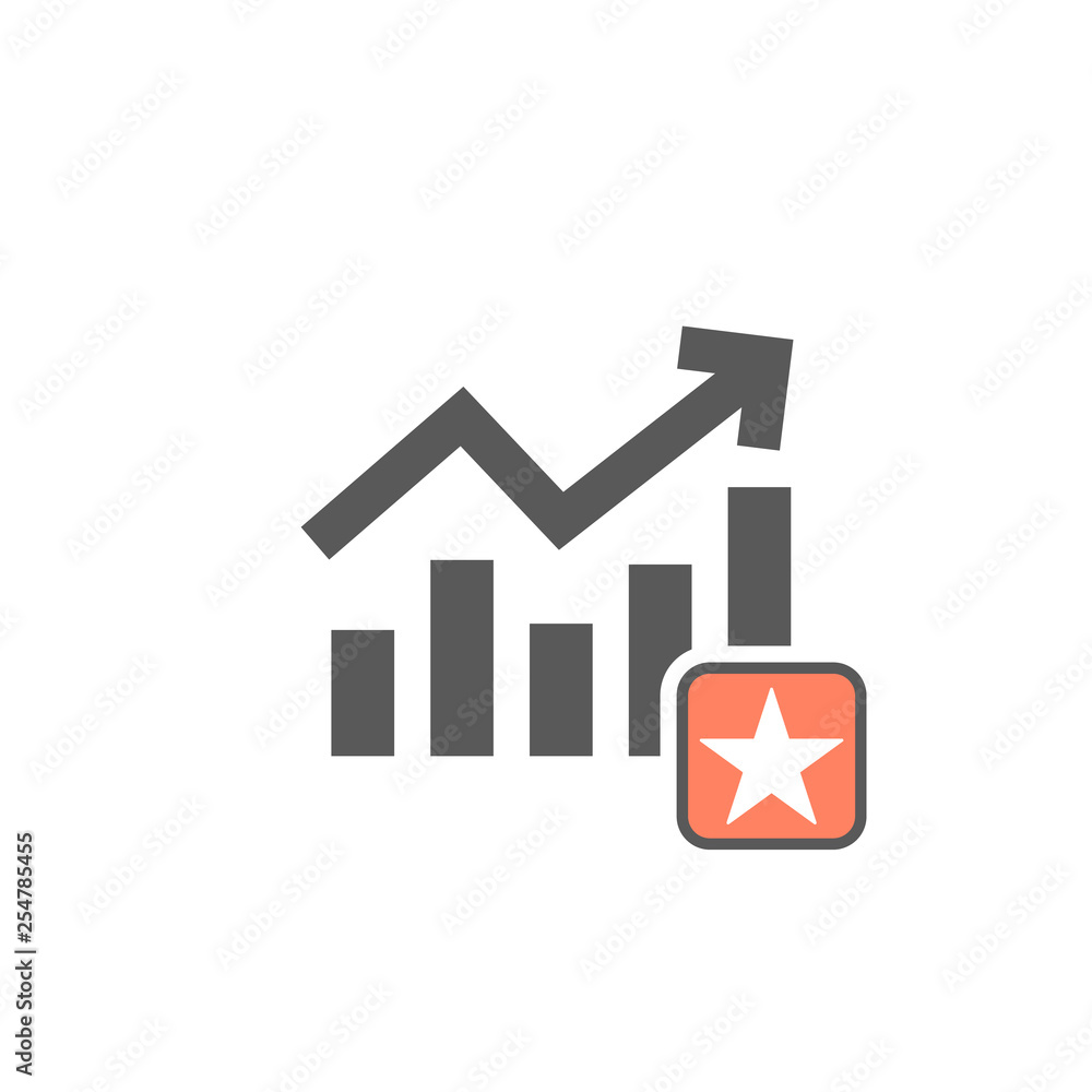 Graph icon with star sign. Graph icon and best, favorite, rating symbol Graph icon with star sign. Graph icon and best, favorite, rating symbol