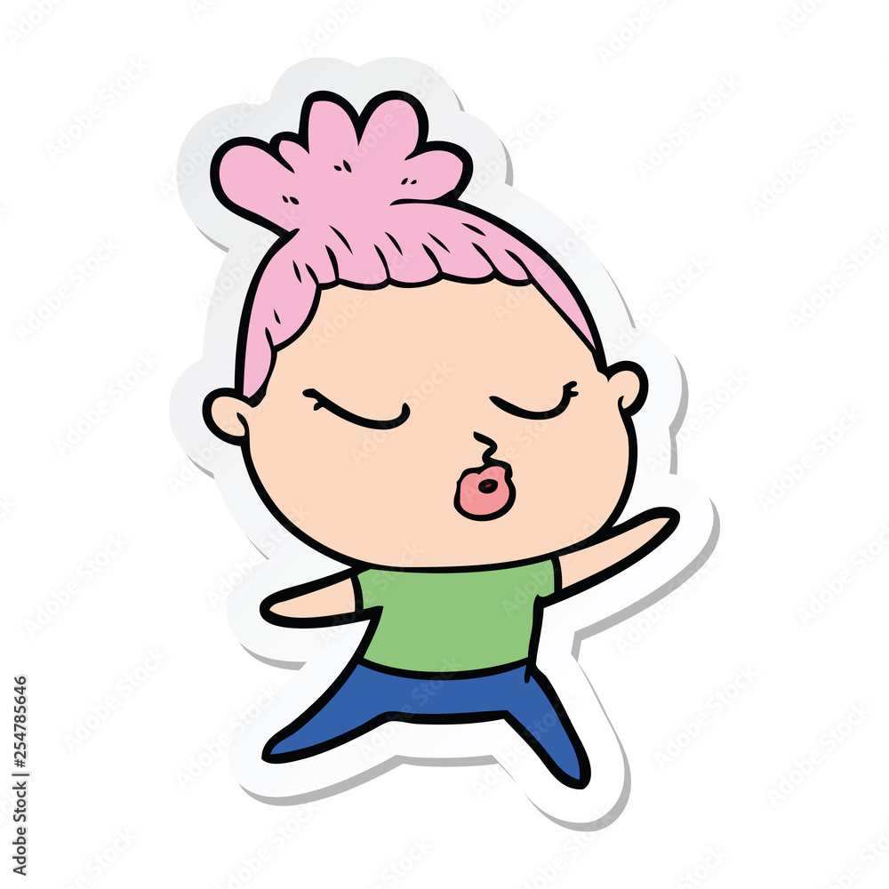 sticker of a cartoon calm woman sticker of a cartoon calm woman