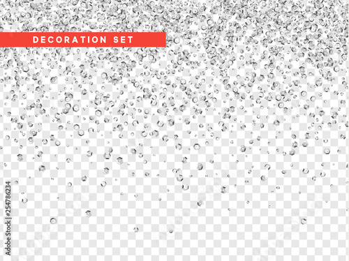 Vector silver sequins realistic design isolated on transparent background. white glitter