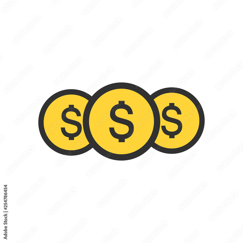 Money icon, dollar symbol in circle. cash or coin illustration. currency financial icon. Vector illustration isolated on white background.