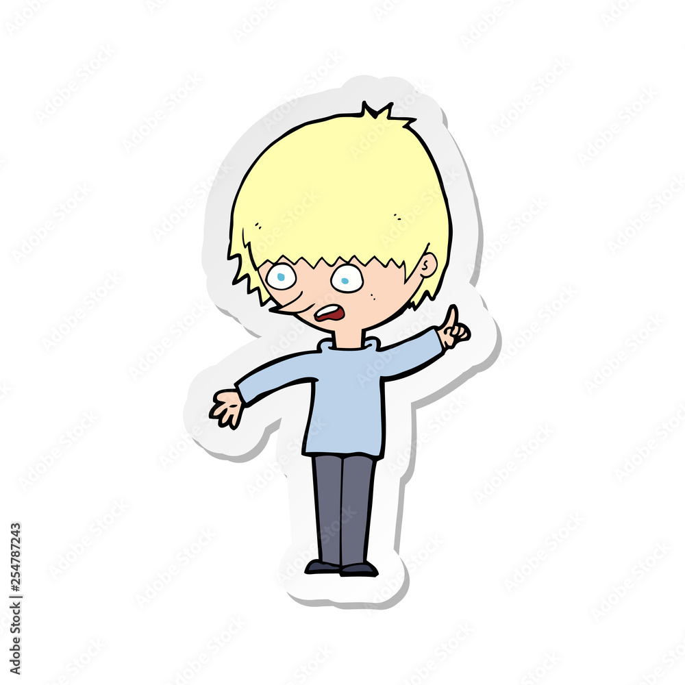 sticker of a cartoon boy with question sticker of a cartoon boy with question