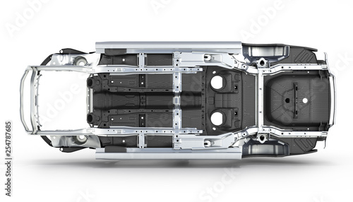 Photos Carbon body car with metal elements bottom view isolated on white background 3d
