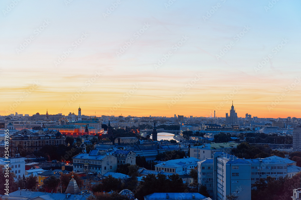 Aerial view of Kremlin of Moscow in early morning
