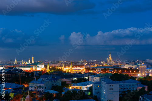 Aerial view of Kremlin in Moscow at night