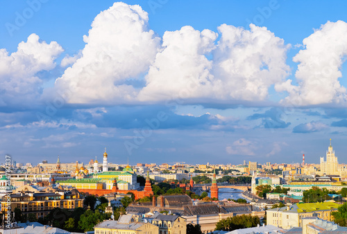 Aerial view of Kremlin of Moscow blue sky with clouds
