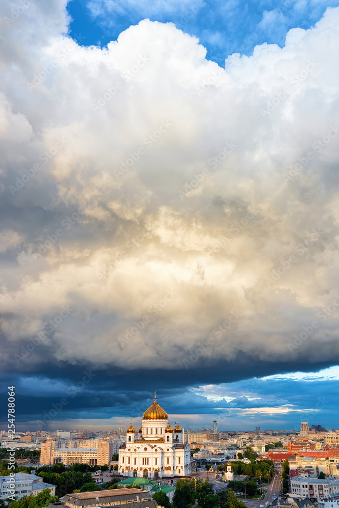 Dramatic clouds at Christ Savior Orthodox Church in Moscow