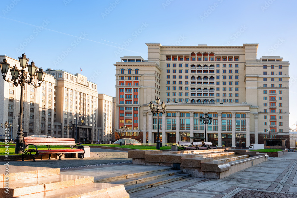 Manezhnaya square in Moscow in morning