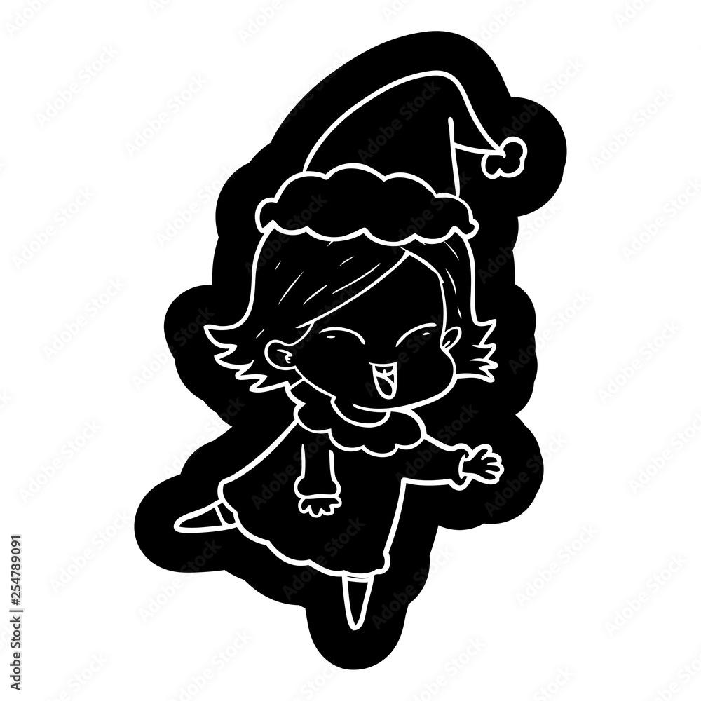 happy cartoon icon of a girl wearing santa hat happy cartoon icon of a girl wearing santa hat