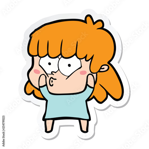 sticker of a cartoon surprised girl