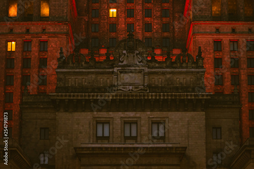 Warsaw by Night in Colours - Warsaw buildings, panorama view in autumn time.