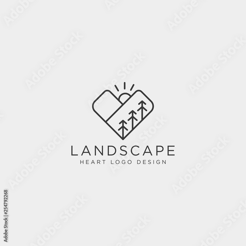 mountain love line logo template vector illustration icon element isolated