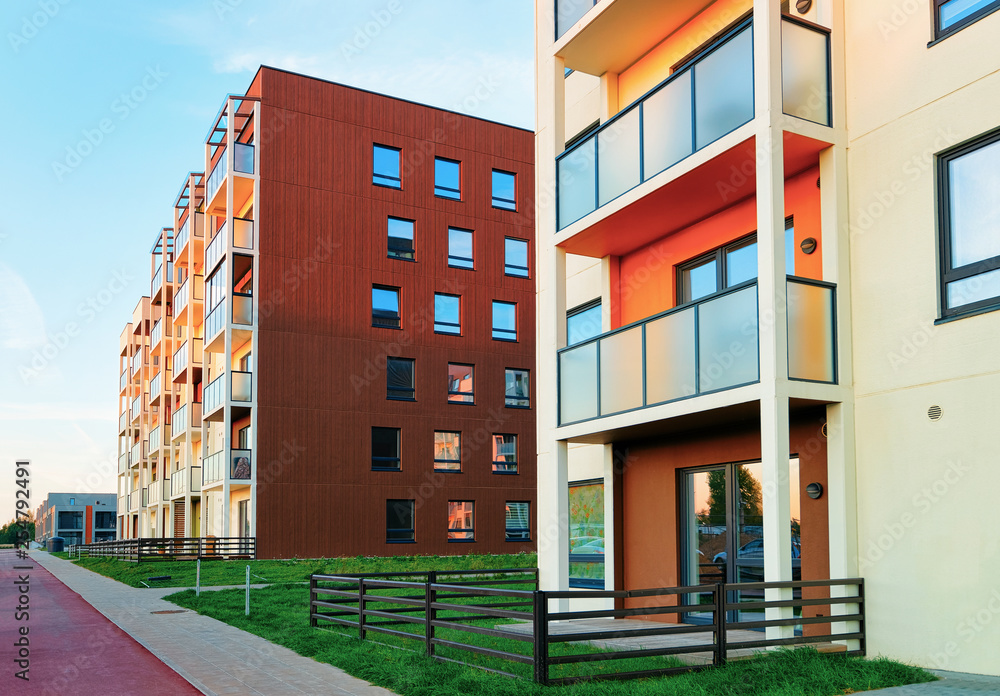 Apartment home residential building complex with gate