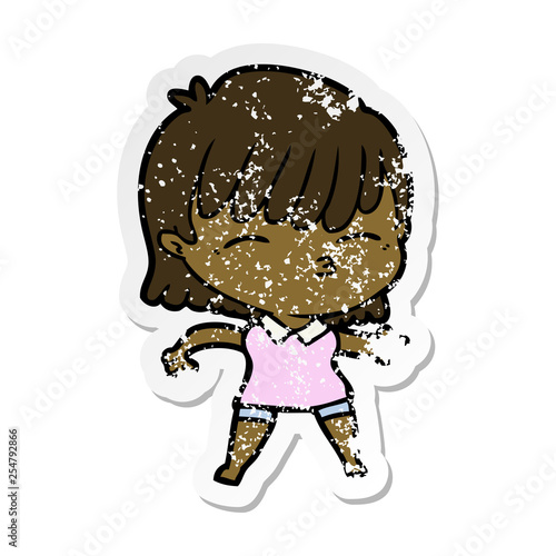 distressed sticker of a cartoon woman