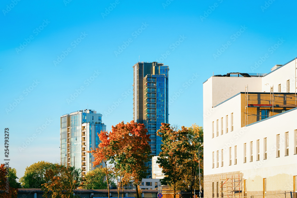 Corporate business office skyscraper in street