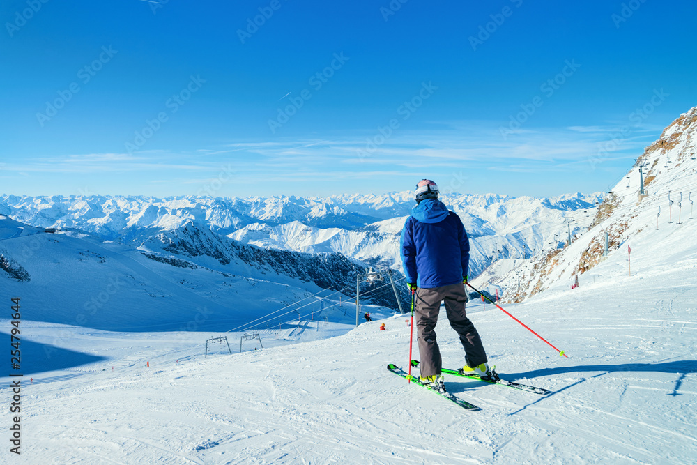 Skier Man at Hintertux Glacier ski resort Zillertal Austria