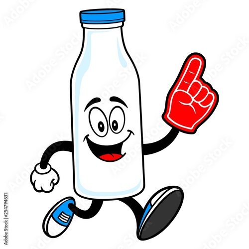 Milk Mascot running with a Foam Hand - A vector cartoon illustration of a Milk Mascot running with a Foam Hand.