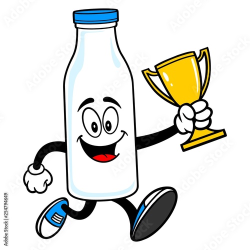 Milk Mascot running with a Trophy - A vector cartoon illustration of a Milk Mascot running with a Trophy.