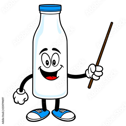 Milk Mascot with a Pointer - A vector cartoon illustration of a Milk Mascot holding a Pointer stick.