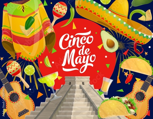 Cinco de Mayo fiesta, Mexican sombrero and avocado