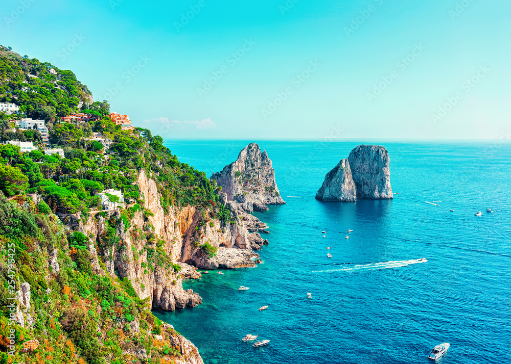 Capri Island with Faraglioni in Italy at Naples