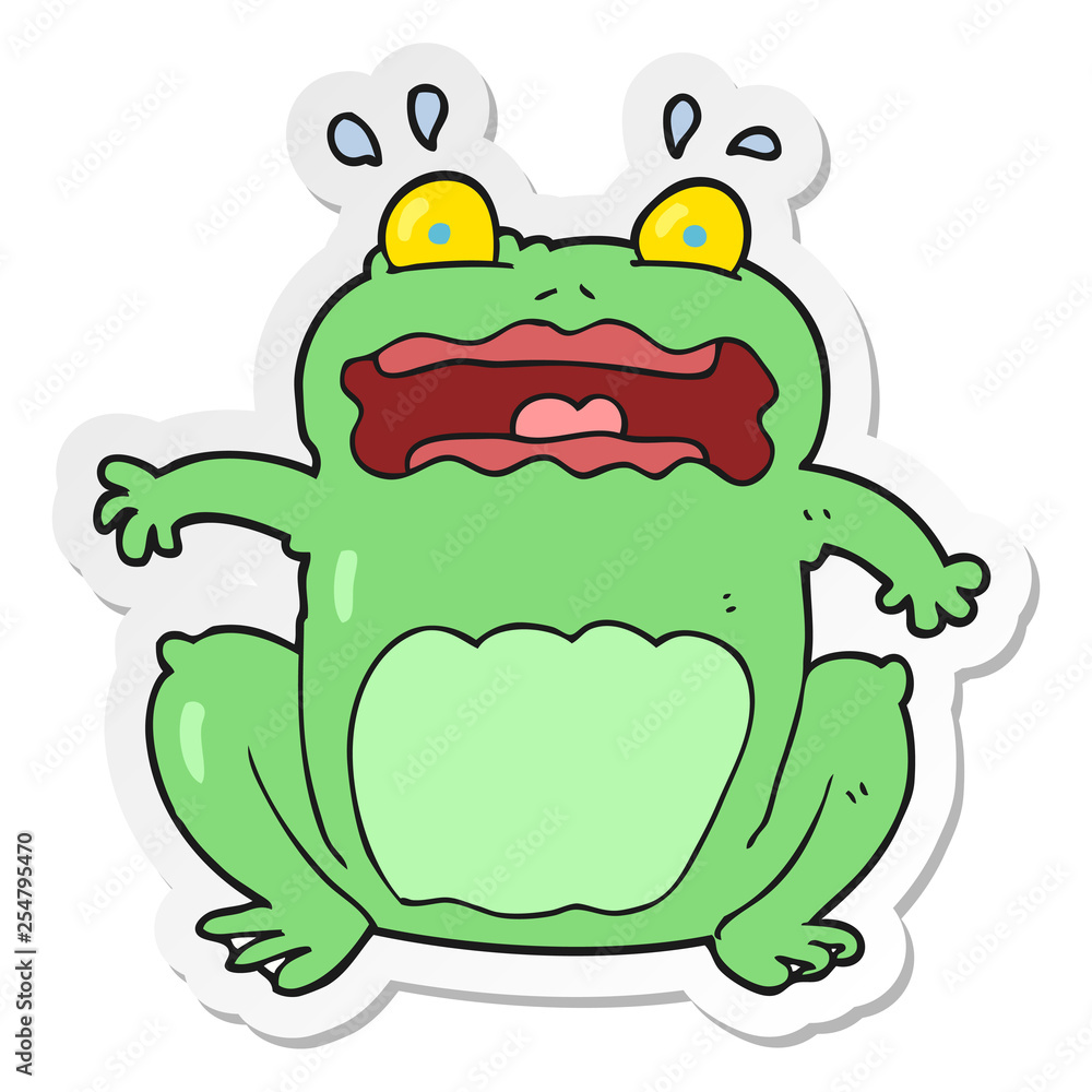 sticker of a cartoon funny frightened frog sticker of a cartoon funny frightened frog