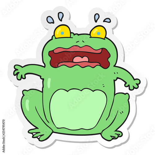 sticker of a cartoon funny frightened frog