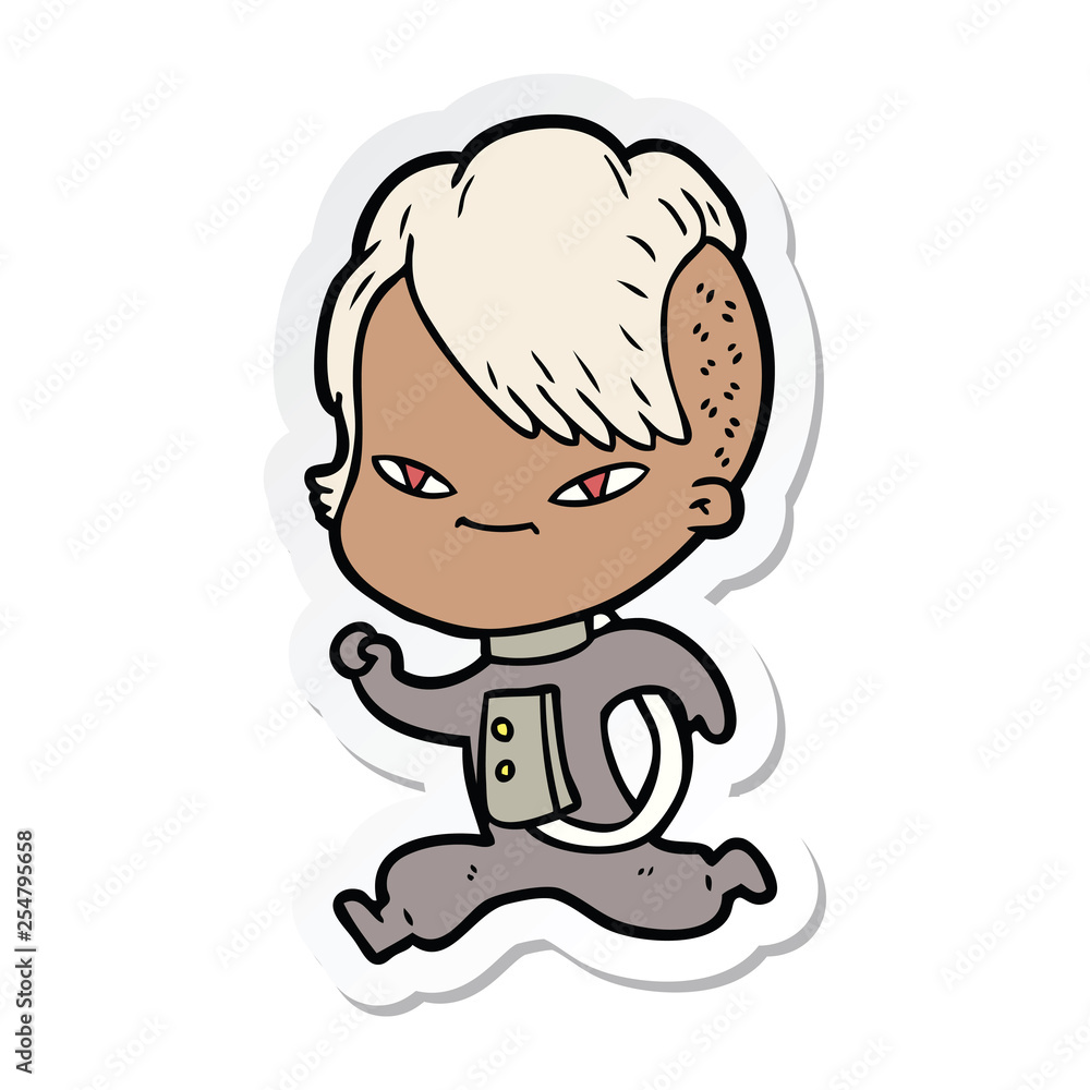 sticker of a cute cartoon girl with hipster haircut