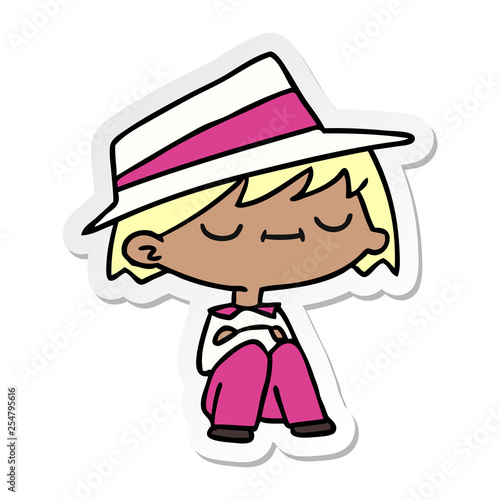 sticker cartoon of a cute kawaii person